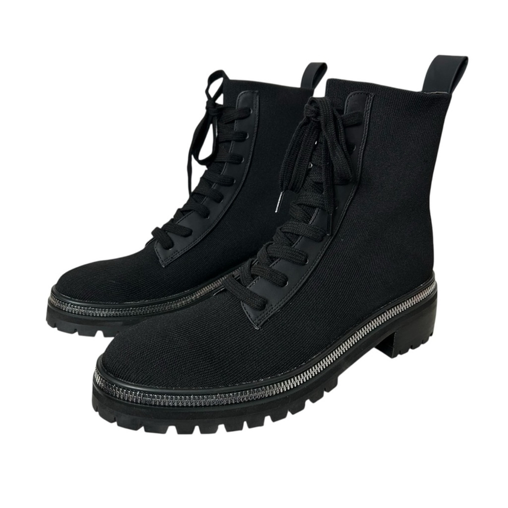 Steven New York Black Silver Firenze Stretch Knit Combat Booties Women’s Sz 8.5 - Picture 3 of 14
